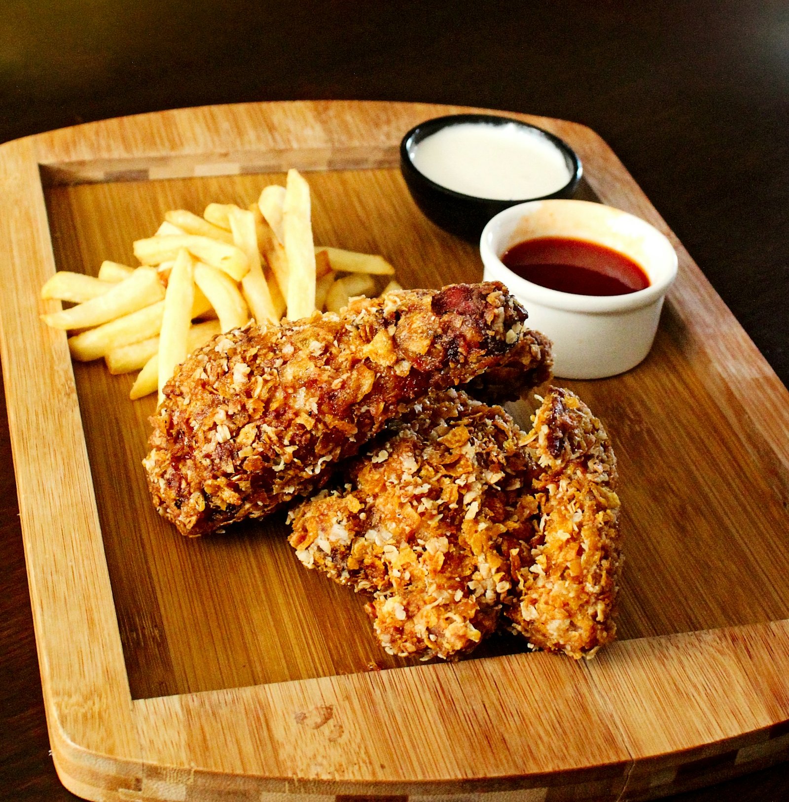 Crispy fried chicken and chips